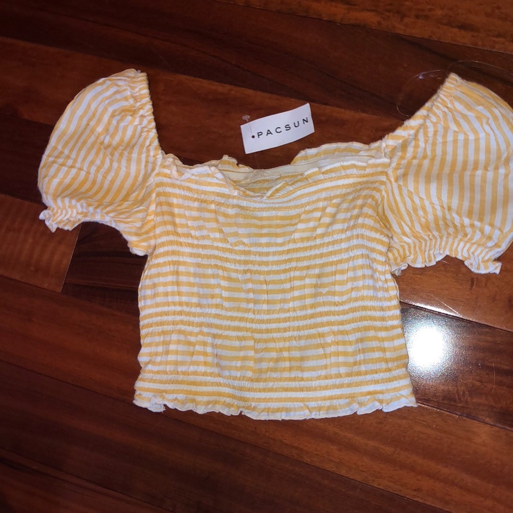 LA Hearts PACSUN Yellow Striped Off Shoulder Top